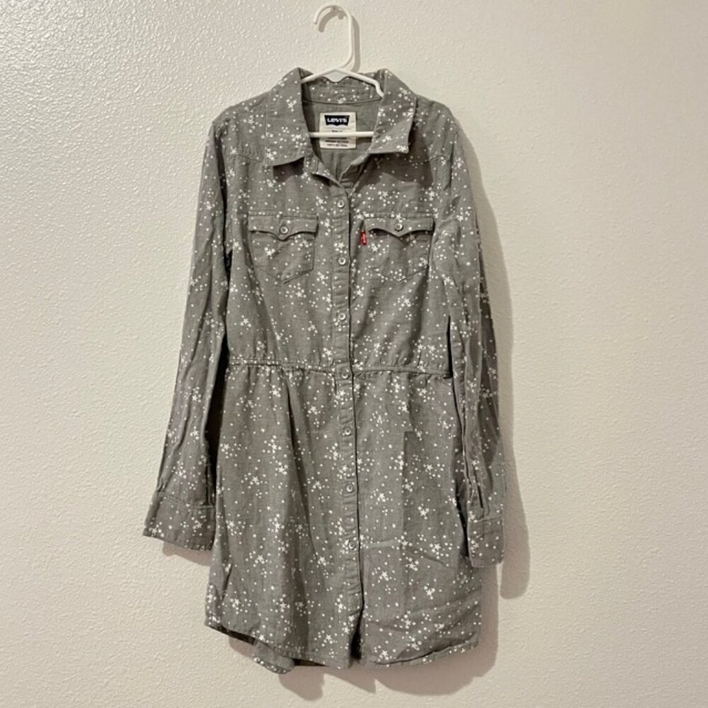 Levi’s Girls Gray Star Detail Dress Sz 10 100 Cotton